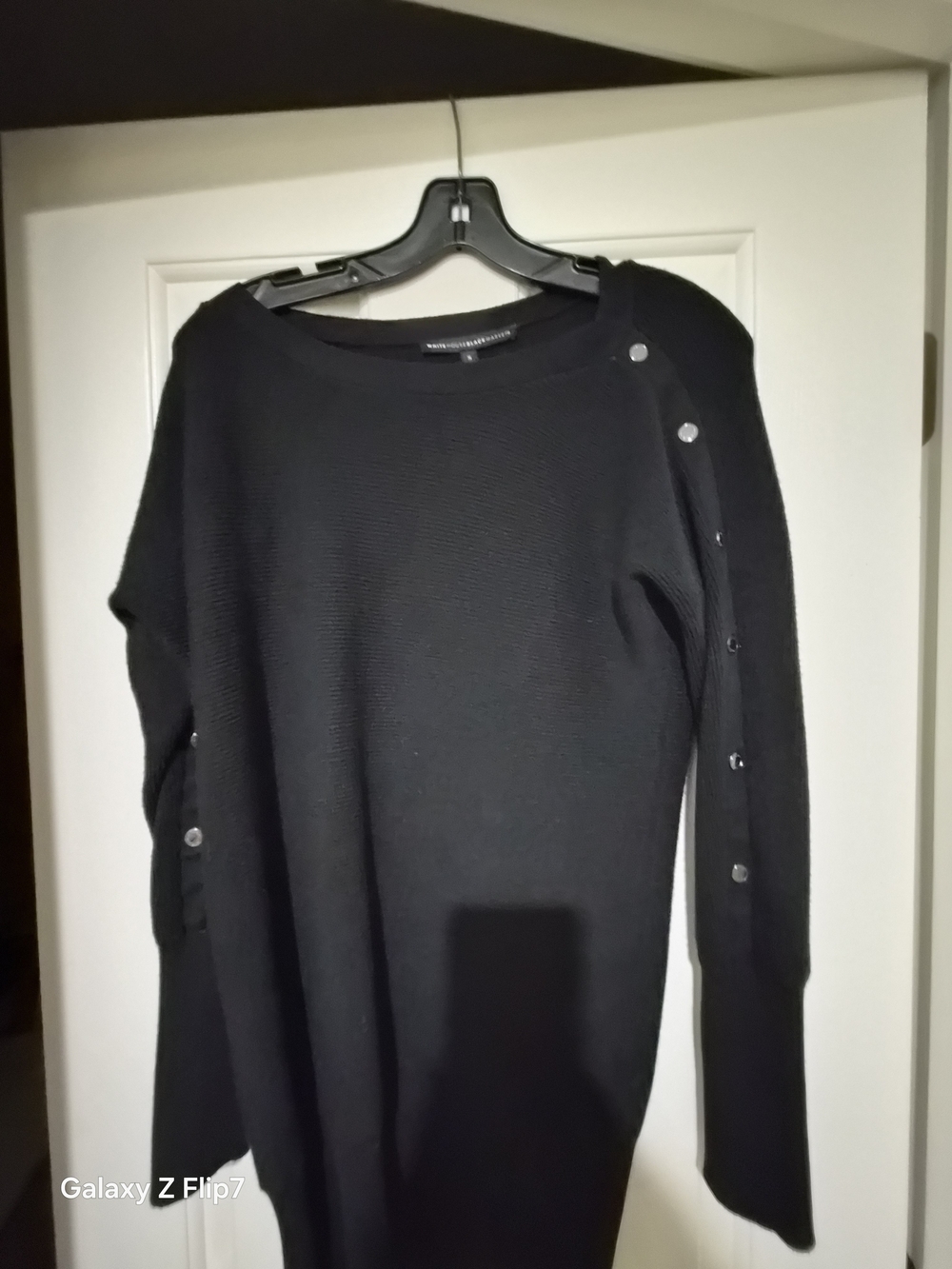 White House Black Market Black Button-Accent Crew Neck Sweater